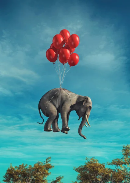 Konzeptbild eines Elefanten fliegen — Stockfoto